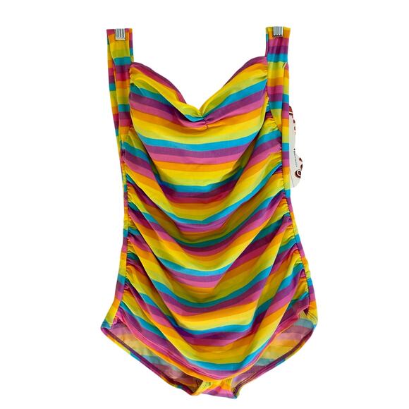 NEW | GIRLHOWDY Swimsuit One Piece Rainbow Stripe Halter Pin Up Retro NWT | 12 - Picture 1 of 8
